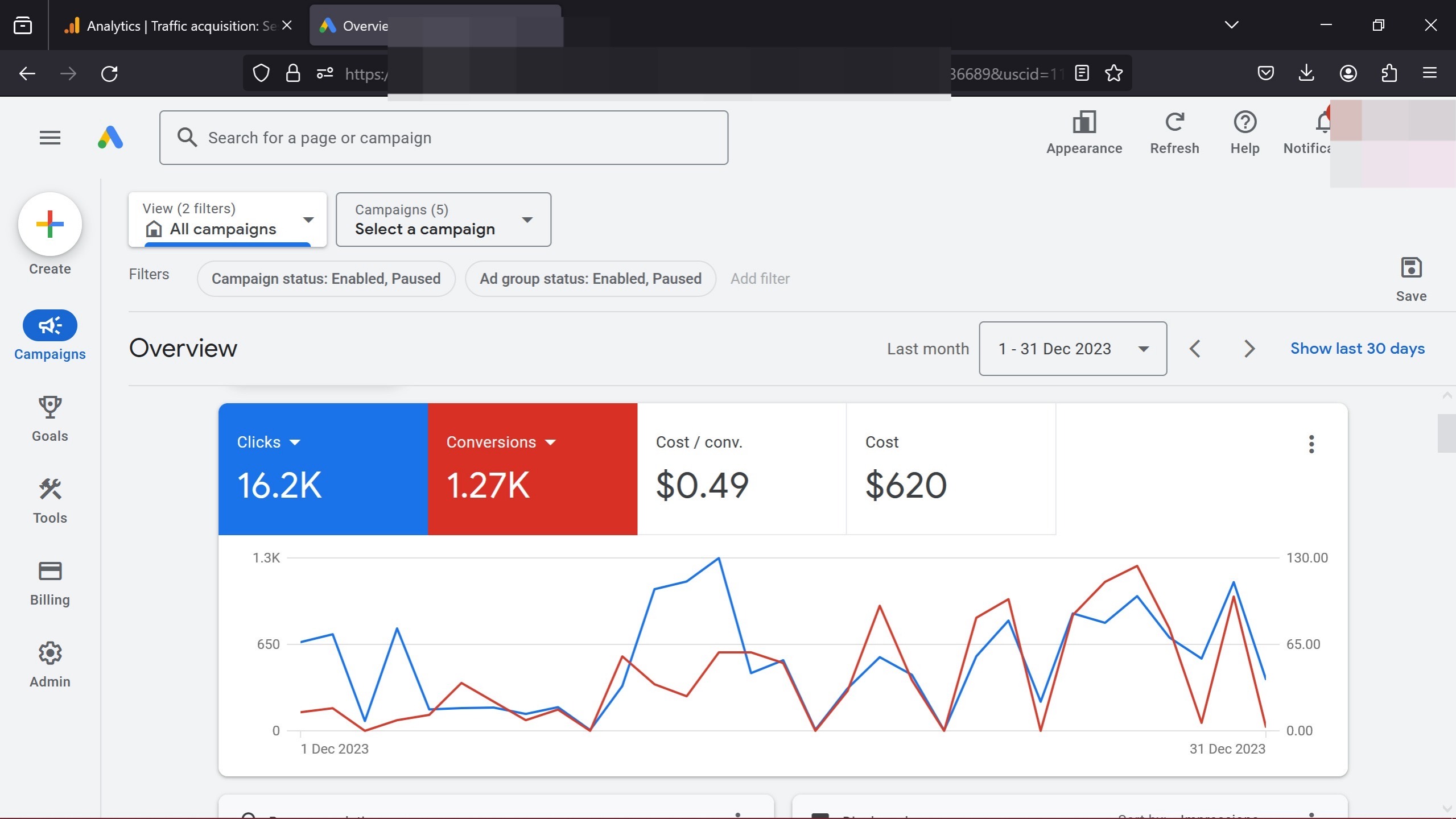 Amal Botanicals Google Ads Results Dashboard Screenshot